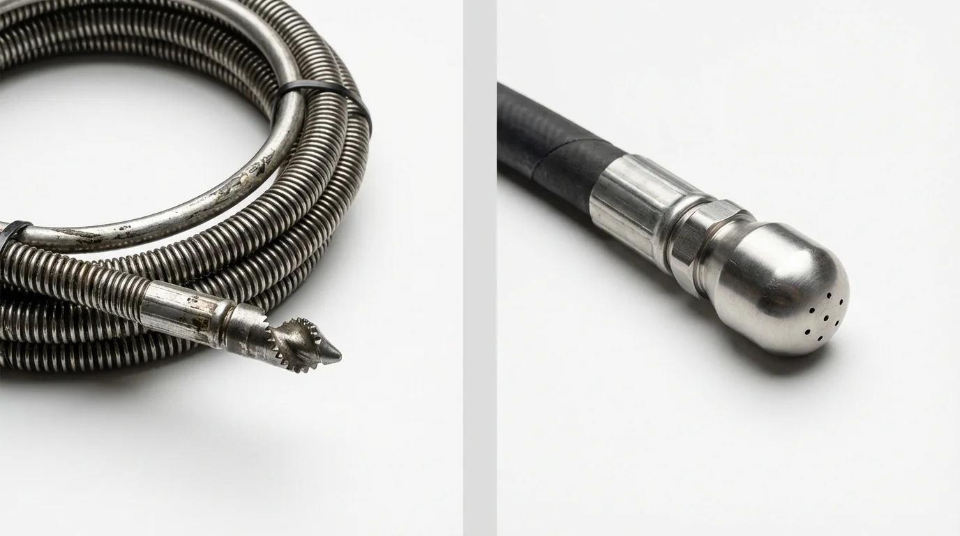Drain snake cable and hydro jetting nozzle used for drain cleaning in Grass Lake, MI